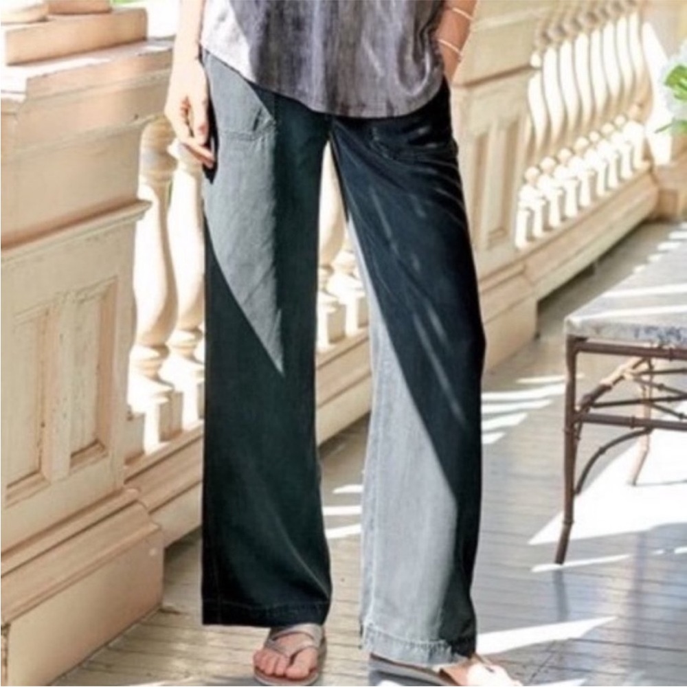 Soft Surroundings 100% Tencel Black Wide-Leg Pull-On Pants sz M petite pockets